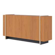 Aparador Buffet Copacabana 4 Portas e Detalhe Tubo Metálico Freijo/Preto Fosco/Dourado