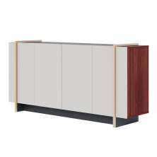 Aparador Buffet Copacabana 4 Portas e Detalhe Tubo Metálico Off White/Nogueira/Preto Fosco/Dourado