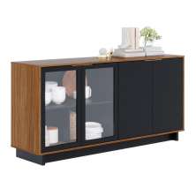 Aparador Buffet Vitoria 2 Portas MDP 2 Vidro e Prateleiras Noce Milano/Preto Fosco
