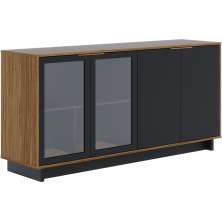 Balcao Buffet Aparador 160 cm 4 Portas V1524 Noce Milano Preto CLB