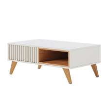 Mesa de Centro Jeri Sala com Pés de Madeira Maciça Off White/Freijo