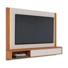 Painel Home Suspenso Loa Para TV até 75" Polegadas Com LED Off White Matte/Freijo