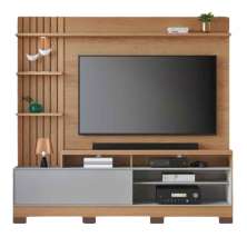 Painel Home Theater Invernia 4 Prateleiras Spot LED c/ Pés 65" Polegadas Freijó / Cinza Fosco