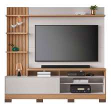 Painel Home Theater Invernia 4 Prateleiras Spot LED c/ Pés 65" Polegadas Freijo/Off White