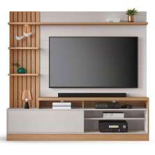 Painel Home Theater Invernia 4 Prateleiras Spot LED s/ Pés 65" Polegadas Freijo/Off White