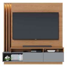 Painel Home Theater Itaumá 2 Portas Basculante 75" Polegadas Freijó / Cinza Fosco