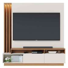 Painel Home Theater Itaumá 2 Portas Basculante 75" Polegadas Off White Matte / Freijó