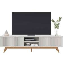 Rack Bancada Bastião 4 Portas MDP Para TV até 75" Polegadas Off White Matte
