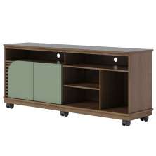 Rack Bancada Jureli 2 Portas 5 Nichos TV até 65" Polegadas Amêndoa / Hortelã
