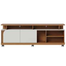 Rack Bancada Jureli 2 Portas 5 Nichos TV até 75" Polegadas Freijó / Off White Matte