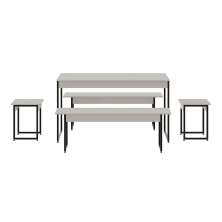 Conjunto de Mesa de Jantar com 2 Bancos e 2 Banquetas Studio Branco Chess e Preto
