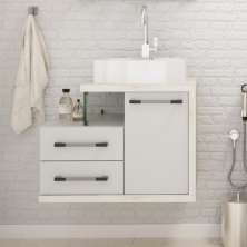 Gabinete de Banheiro com Cuba Aria 41 Wood 1 PT 2 GV Branco e Snow