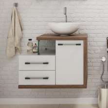 Gabinete de Banheiro com Cuba R35 Wood 1 PT 2 GV Branco e Nogal