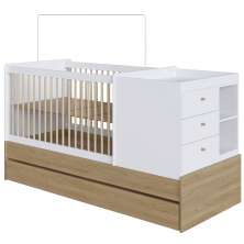 Berço Cama Multifuncional Com Auxiliar BB023 Aveiro OAK Branco Comm