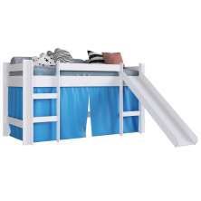Cama Elevada Com Escorregador E Cortina BB1000 Branco/Azul - Completa Móveis