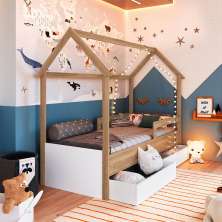 Cama Infantil Montessoriana Miney 2 GV Aveiro e Branco