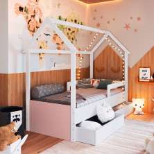 Cama Infantil Montessoriana Miney 2 GV Branco e Rosa