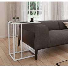 Mesa Lateral Encaixe Elena Branco Com Tampo de Vidro