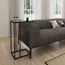 Mesa Lateral Encaixe Preto Com Tampo de Vidro