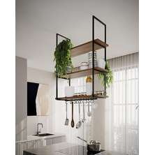 NICHO DE TETO PARA COZINHA 80 CM PRETO E FREIJÓ