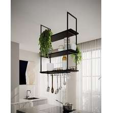 NICHO DE TETO PARA COZINHA 95 CM PRETO COM PRATELEIRA PRETA