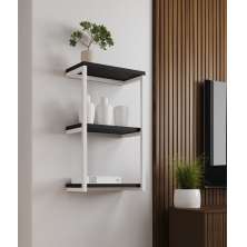 Nicho De Parede Industrial Para Quarto 3 Prateleiras Milão - Branco e Preto