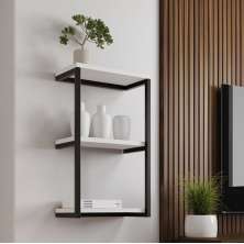 Nicho De Parede Industrial Para Quarto 3 Prateleiras Milão - Preto e Branco