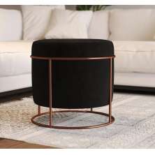 Puff Redondo Sala de Estar Cobre Suede Preto