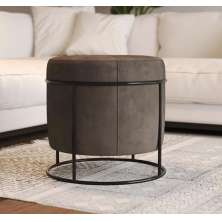 Puff Redondo Sala de Estar Preto Suede Bege
