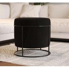 Puff Redondo Sala de Estar Preto Suede Preto