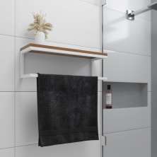 Toalheiro para Banheiro Estilo Industrial Branco com Tampo Imbuia