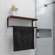Toalheiro para Banheiro Estilo Industrial Preto com Tampo Imbuia