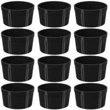 12 Ramekins Pretos Canelados 200ml Polipropileno Molheira Bo
