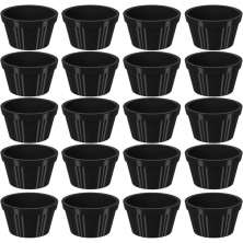 20 Ramequim Plástico 7,3cm Preto Canelado 90ml cada Molheira