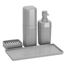 Kit Banho Dispenser Sabonete Porta Escova Saboneteira em Bar