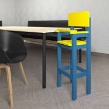 Cadeira Alta Refeição Infantil Criança Restaurante Lanchonete MDF Azul Claro/Amarelo L12