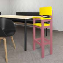 Cadeira Alta Refeição Infantil Criança Restaurante Lanchonete MDF Rosa/Amarelo L12