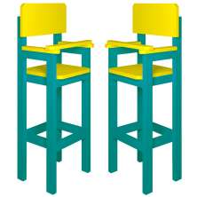Kit 2 Cadeiras Alta Refeição Infantil Criança Restaurante Lanchonete MDF Azul Turquesa/Amarelo L12