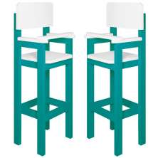Kit 2 Cadeiras Alta Refeição Infantil Criança Restaurante Lanchonete MDF Azul Turquesa/Branco L12