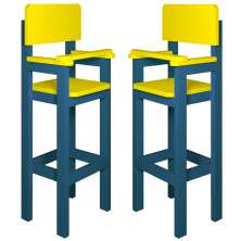 Kit 2 Cadeiras Alta Refeição Infantil Criança Restaurante Lanchonete MDF Azul/Amarelo L12