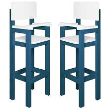 Kit 2 Cadeiras Alta Refeição Infantil Criança Restaurante Lanchonete MDF Azul/Branco L12