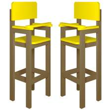 Kit 2 Cadeiras Alta Refeição Infantil Criança Restaurante Lanchonete MDF Bege/Amarelo L12