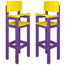 Kit 2 Cadeiras Alta Refeição Infantil Criança Restaurante Lanchonete MDF Lilás/Amarelo L12