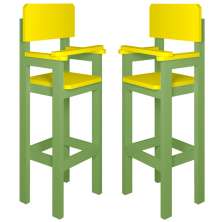 Kit 2 Cadeiras Alta Refeição Infantil Criança Restaurante Lanchonete MDF Verde/Amarelo L12