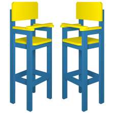 Kit 2 Cadeirass Alta Refeição Infantil Criança Restaurante Lanchonete MDF Azul Claro/Amarelo L12