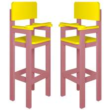 Kit 2Cadeiras Alta Refeição Infantil Criança Restaurante Lanchonete MDF Rosa/Amarelo L12