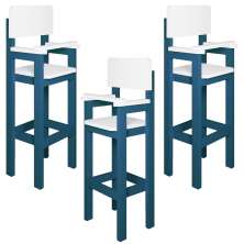 Kit 3 Cadeiras Alta Refeição Infantil Criança Restaurante Lanchonete MDF Azul/Branco L12