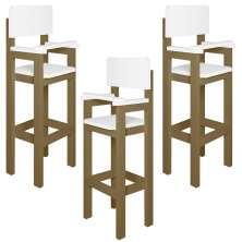 Kit 3 Cadeiras Alta Refeição Infantil Criança Restaurante Lanchonete MDF Bege/Branco L12