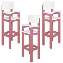 Kit 3 Cadeiras Alta Refeição Infantil Criança Restaurante Lanchonete MDF Rosa/Branco L12