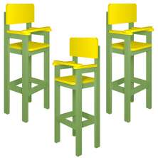 Kit 3 Cadeiras Alta Refeição Infantil Criança Restaurante Lanchonete MDF Verde/Amarelo L12